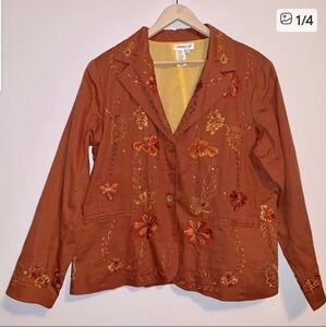 Fall Leaves Floral Embroidery Burnt Orange Blazer - Coldwater Creek